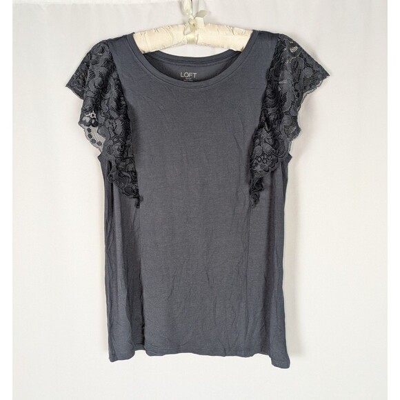 NWT Loft Blouse S Women's Gray Lace Sleeve Tissue Soft Stretchy Lightweight - Picture 1 of 5